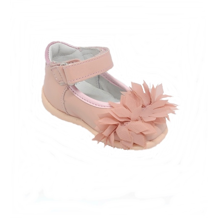 Pantofi Melania cu aplicatii din material textil pentru bebe fetita, roz, marimea 24