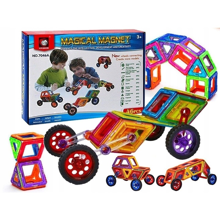 IDL Transformer játék építőkészlet 46 mágneses elemmel, kombinálásával hidak, házak és járművek hozhatók létre, ideális a felejthetetlen szórakozáshoz a kicsikkel és a barátokkal