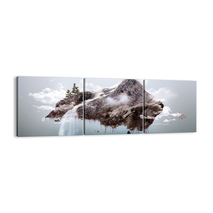 Tablou Canvas, 150x50 cm, Cascada Cu Munte Si Zapada, CA150x50-3548