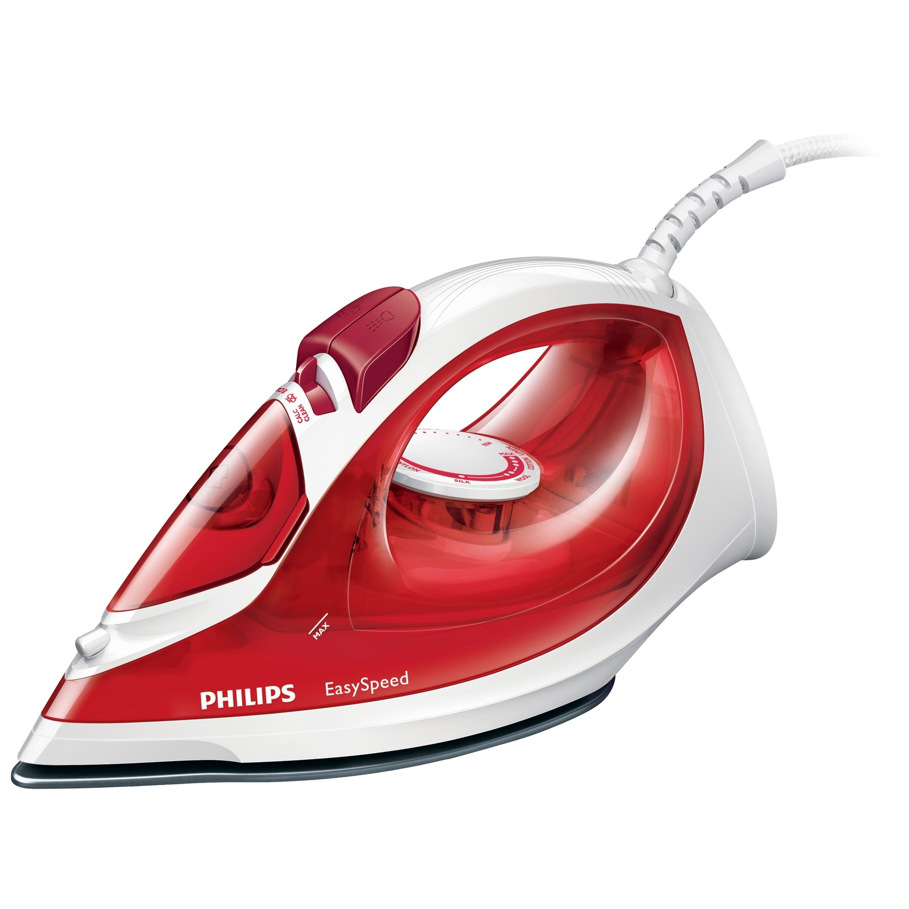 Fier de calcat Philips EasySpeed GC1029/40, Talpa ceramica, 2000 W, 0.2 l, 100 g/min, Rosu/Alb