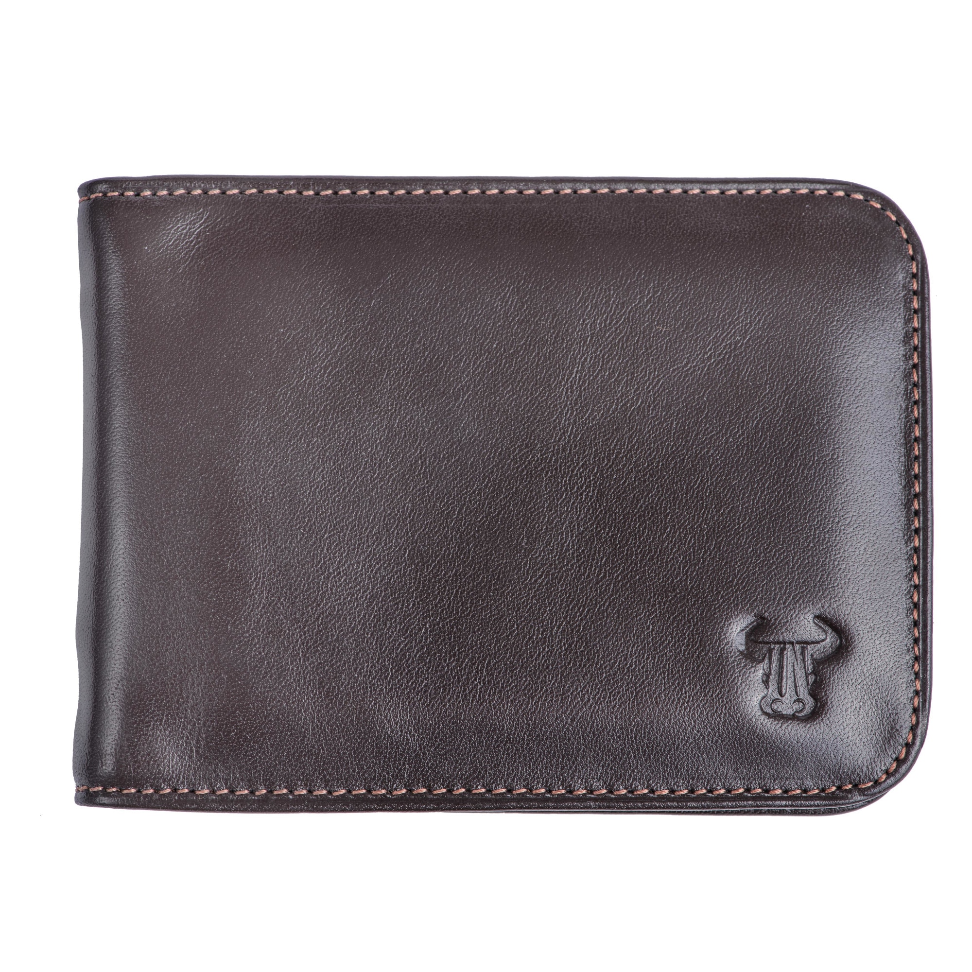 Portofel slim piele barbati, Toro Nero, Rounded corners coffee