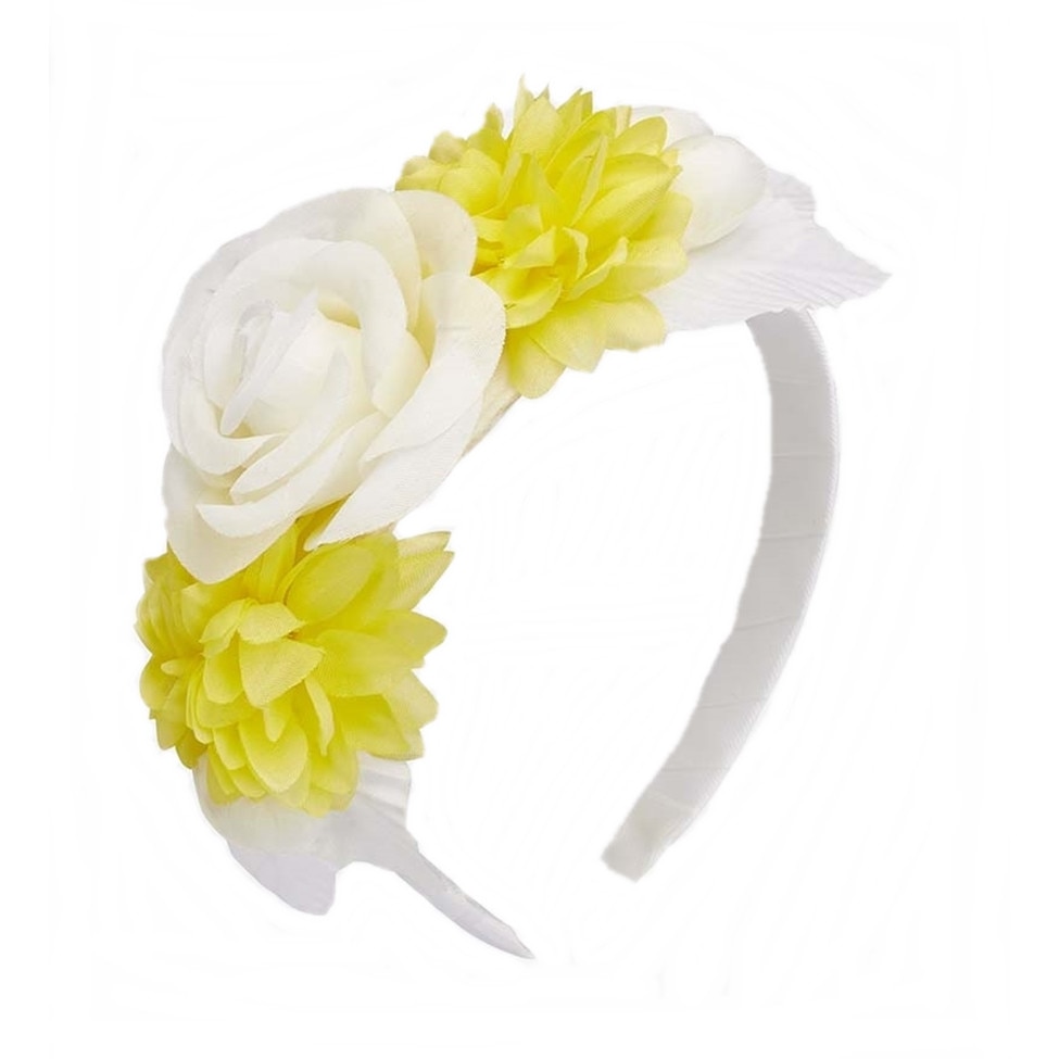 Bentita ceremonie Mayoral cu aplicatii florale pentru fetita, Alb/Galben, 104 cm