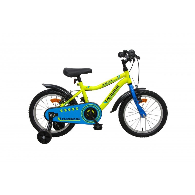 Bicicleta copii Robike Racer 16 Galben Neon/ Albastru