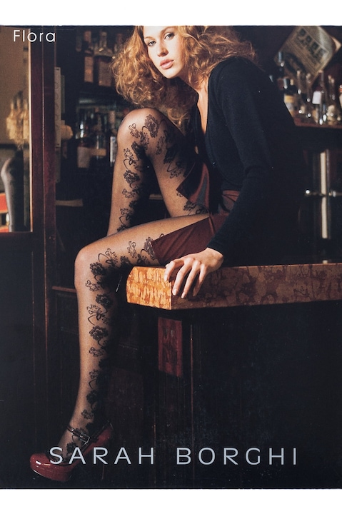 Dres cu model floral pe laterale, Sarah Borghi, Flora, Negru