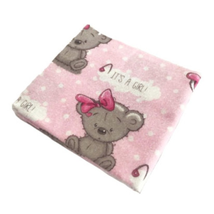 Scutec bumbac, roz, It is a girl, 80x70 cm