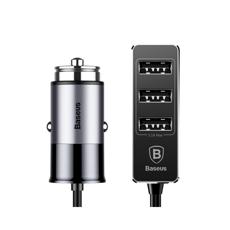 Incarcator Auto Premium Baseus Negru Cu Extensie De 3 Porturi De Incarcare
