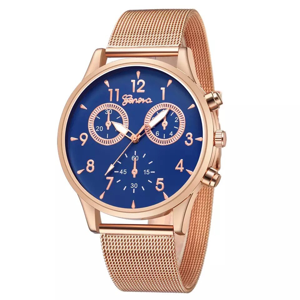 Ceas dama elegant Geneva Izetta, albastru-rose gold