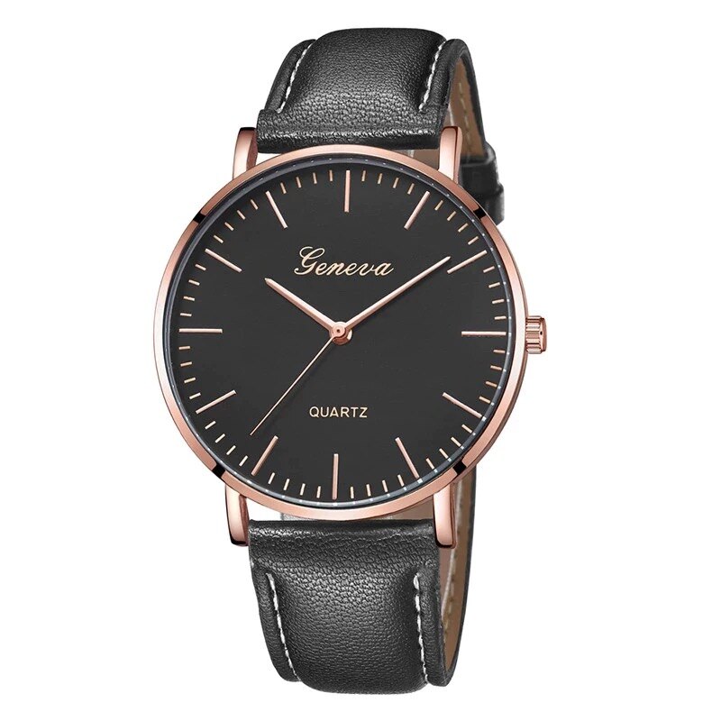 Ceas dama elegant Geneva Delight, negru carcasa rose gold