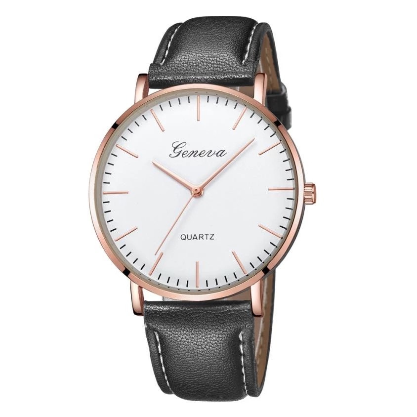 Ceas dama elegant Geneva Delight, alb carcasa rose gold