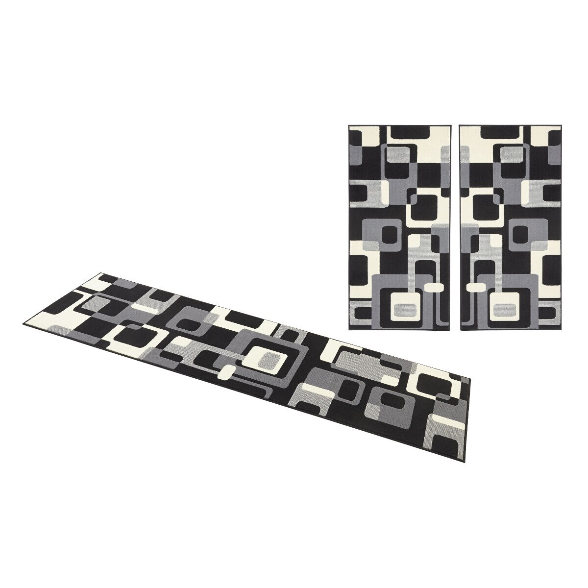 Set 3 Covoare Modern & Geometric Hamla, Negru, 70x140/230, C477-471013