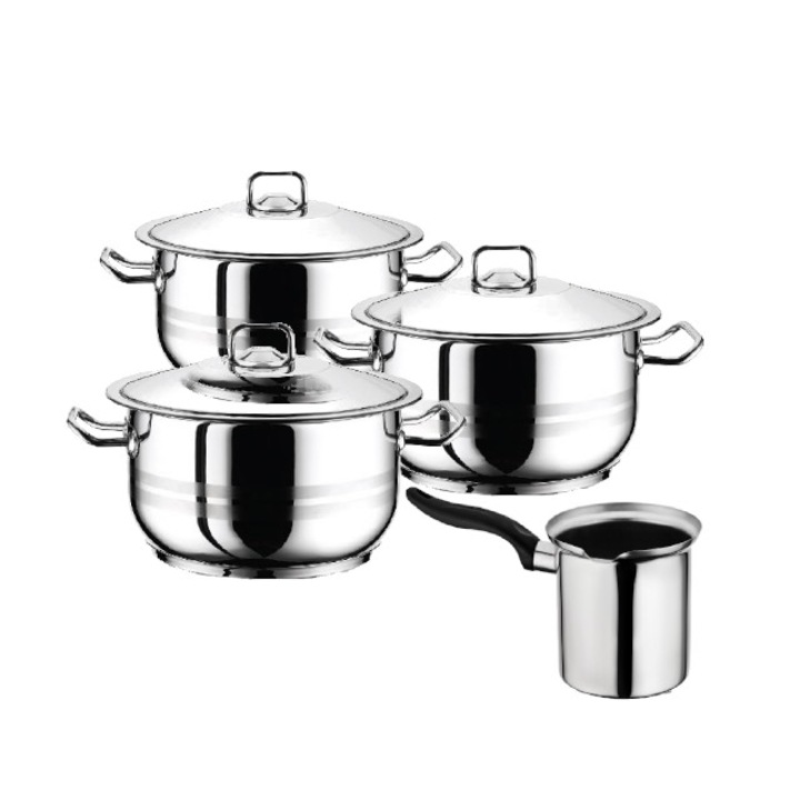 Set 3 oale cu capac ibric 500ml HASCEVHER GASTRO 7 piese otel inoxidabil