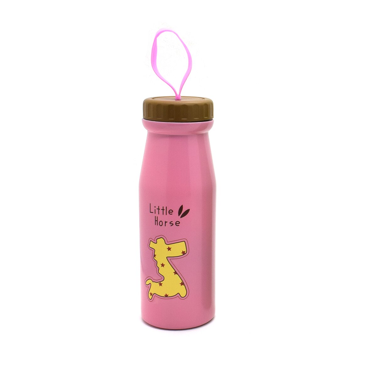 Recipient inox pentru copii Little horse, cu maner flexibil antiaderent 400ml, roz
