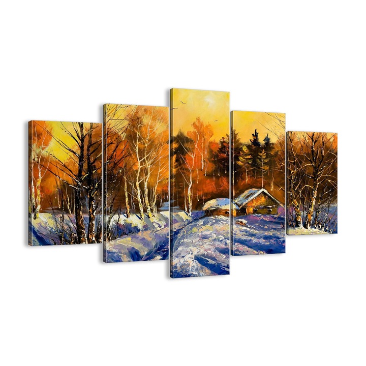 Tablou Canvas, 150x100 cm, Coliba ​​Cu Pasari Si Iarna, EA150x100-3535