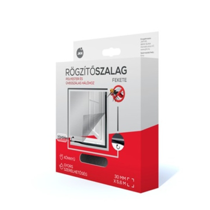 Rovarháló rögzítőszalag 5,6 m x 30 mm erősített poli/üvegszálas, fekete