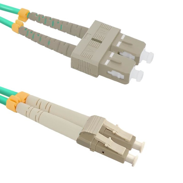 Cablu de retea din fibra optica multifunctional cu dubla conectare , Qoltec , LC/UPC SC /UPC , 50/125 , om4 , 1m