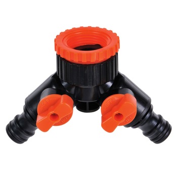 Racord robinet, Zola, cu 2 iesiri, portocaliu/negru, din plastic Racord robinet, Zola, cu 2 iesiri, portocaliu/negru, din plastic