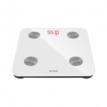 Cantar corporal ACME SC101 Smart Scale, greutate maxima suportata 150 kg, Alb Cantar corporal ACME SC101 Smart Scale, greutate maxima suportata 150 kg, Alb