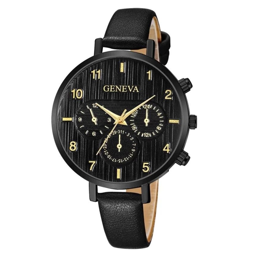 Ceas dama elegant Geneva Origami, negru cifre gold