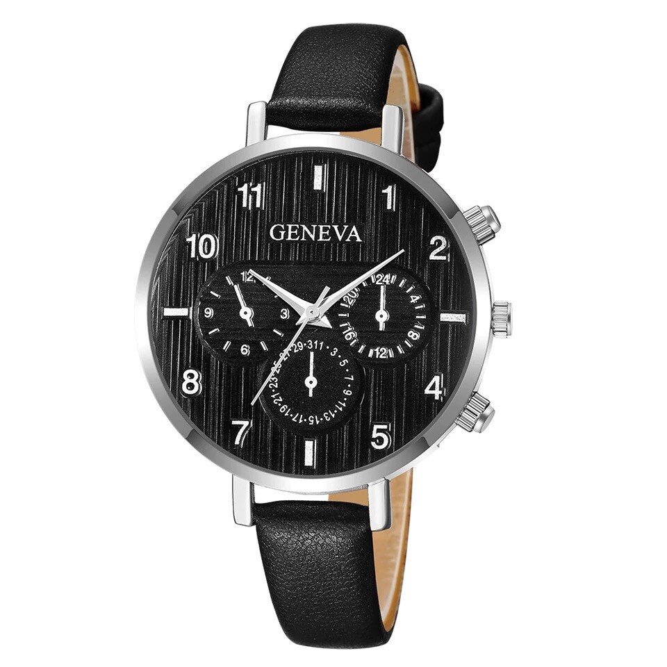 Ceas dama elegant Geneva Origami, negru carcasa argintie