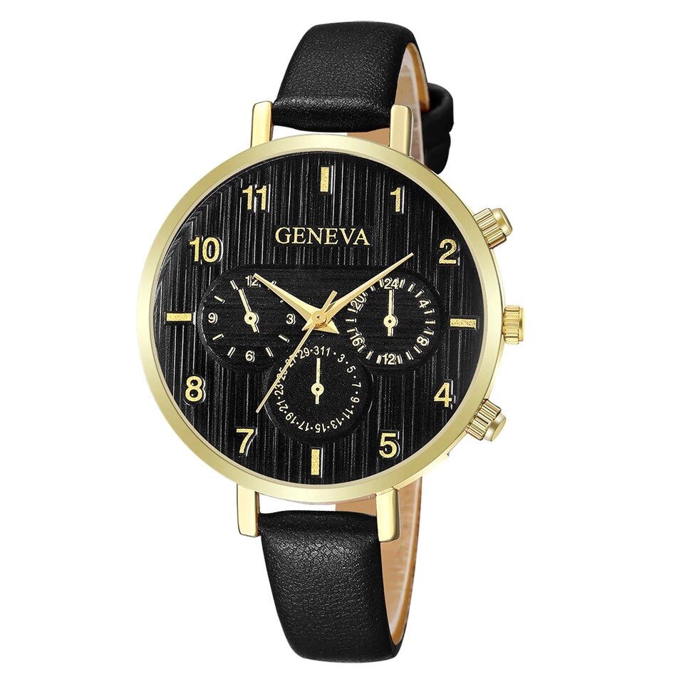 Ceas dama elegant Geneva Origami, negru carcasa aurie