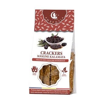 Crackers vegani cu masline kalamata, Ambrozia, 125g Crackers vegani cu masline kalamata, Ambrozia, 125g
