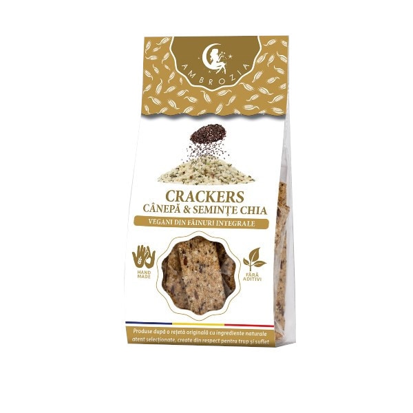 Crackers vegani cu canepa & seminte chia, Ambrozia, 125g