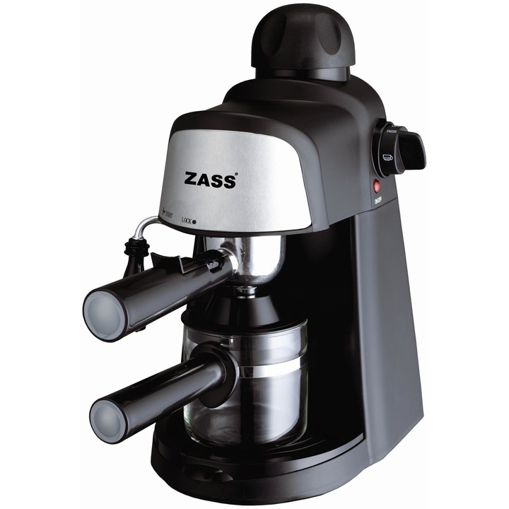 Espressor manual Zass ZEM 05, 800 W, 3.5 Bar, Dispozitiv Manual Spumare, Negru