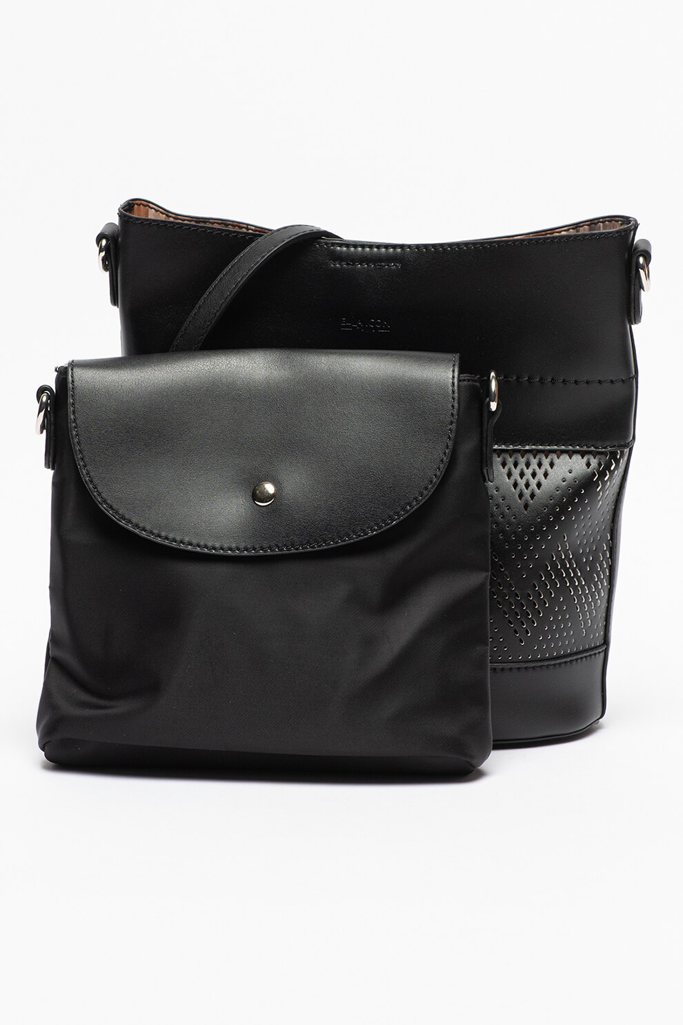 Ella Icon, Geanta de piele ecologica cu bareta si etui detasabil Katia, Negru