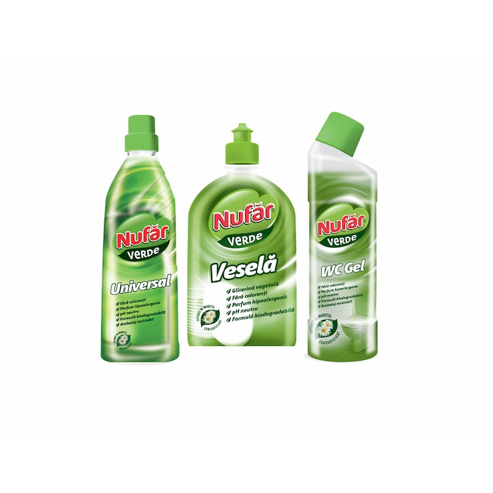 Pachet NUFAR VERDE - Universal 750ml, Vesela 500ml, WC GEL 750ml