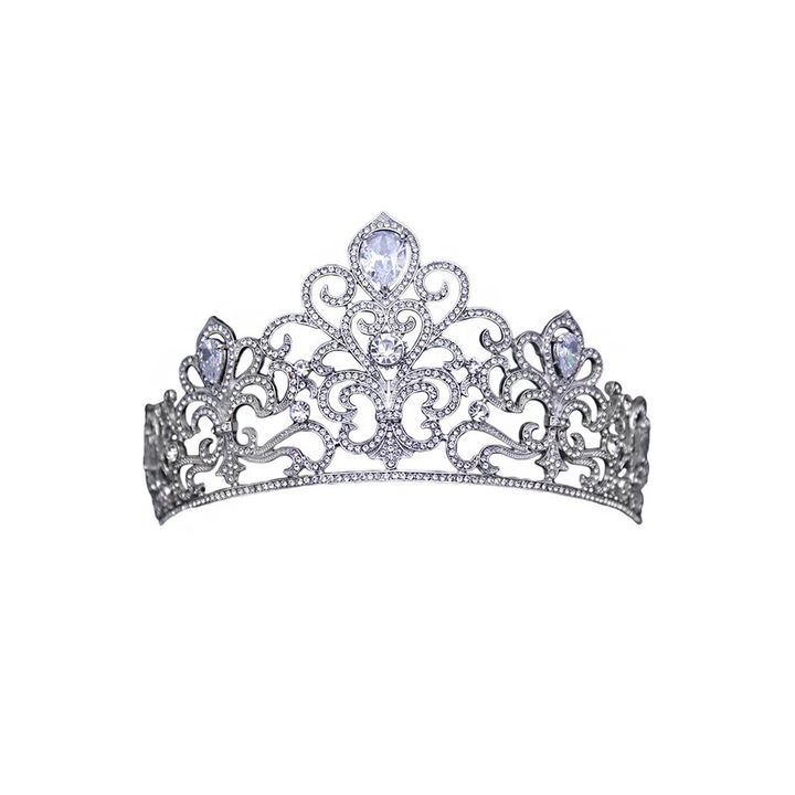 Tiara eleganta Anastasia, model baroc, cristale rotunde si zirconii cubice Argintiu