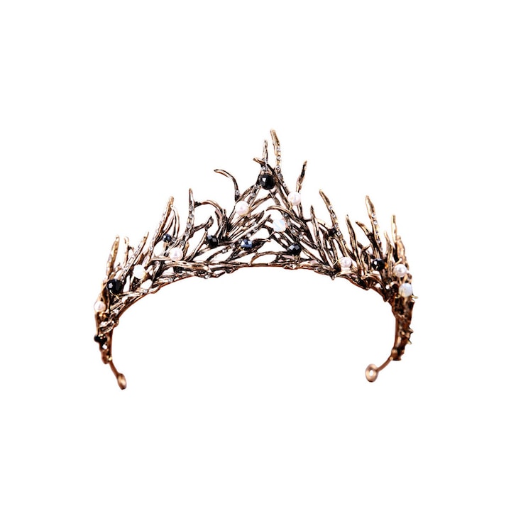 Tiara Eleganta narissa, model aramiu cu perle, margelute si cristale, Cupru
