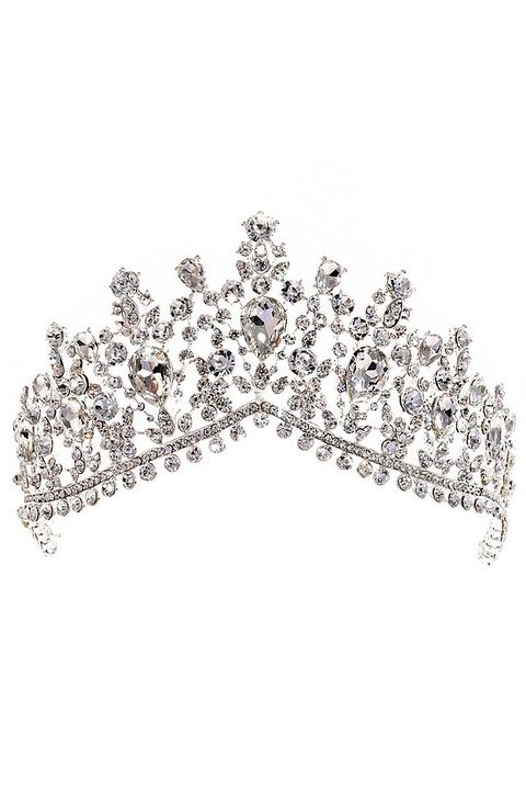 Tiara Masiva lady jane, cu cristale lacrima si bordura dubla, Argintiu