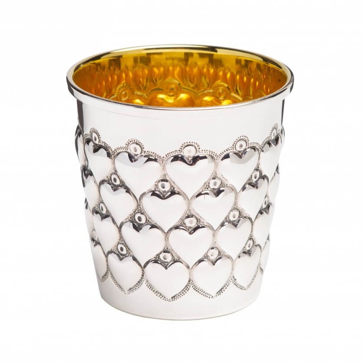 Масивна сребърна чаша Cuore, вътрешност позлатена, 7 см