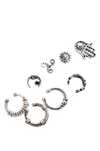 Set Cercei Si Ear Cuff Minimal Cu Hamsa Luna Si Soare Model