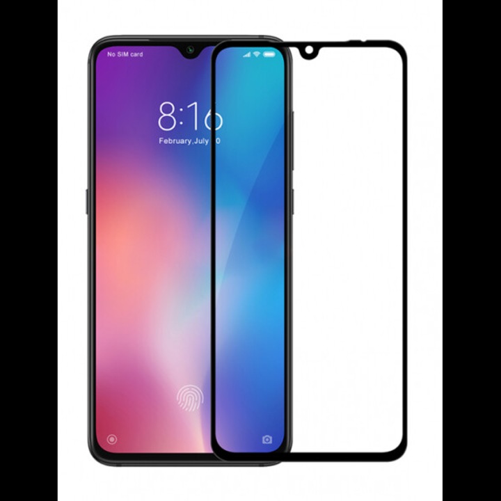 Védőfólia Xiaomi Mi 9, fekete 3D-s rögzített üvegfólia, TELJES KÉPERNYŐ, Edzett üveg, Anti-Shock, Viceversa