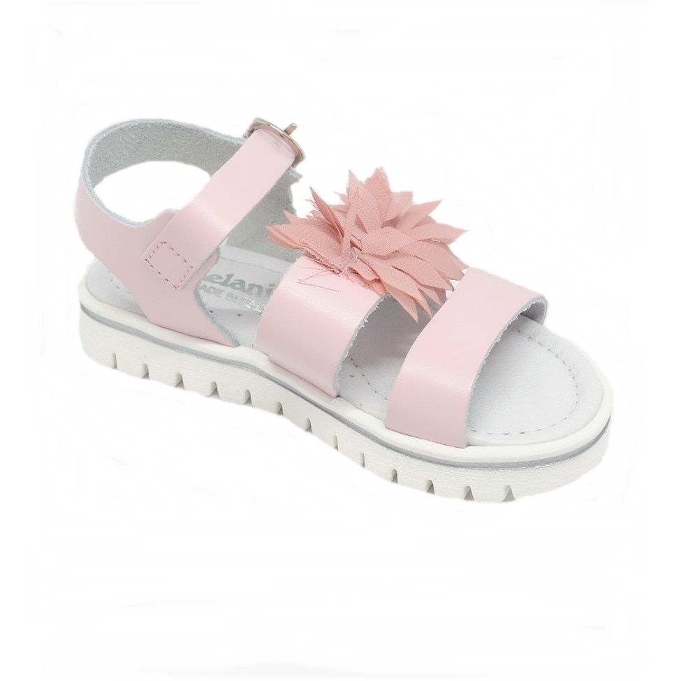 Sandalute piele naturala Melania cu franjuri din material textil, Roz