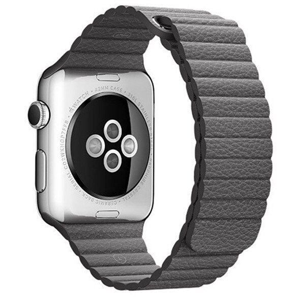 Curea iUni compatibila cu Apple Watch 1/2/3/4/5/6, 44mm, Leather Loop, Piele, Dark Gray