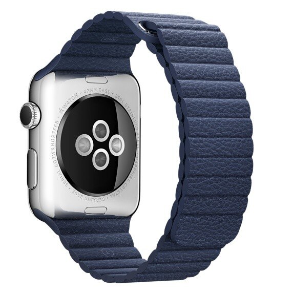 Curea iUni compatibila cu Apple Watch 1/2/3/4/5/6, 44mm, Leather Loop, Piele, Midnight Blue