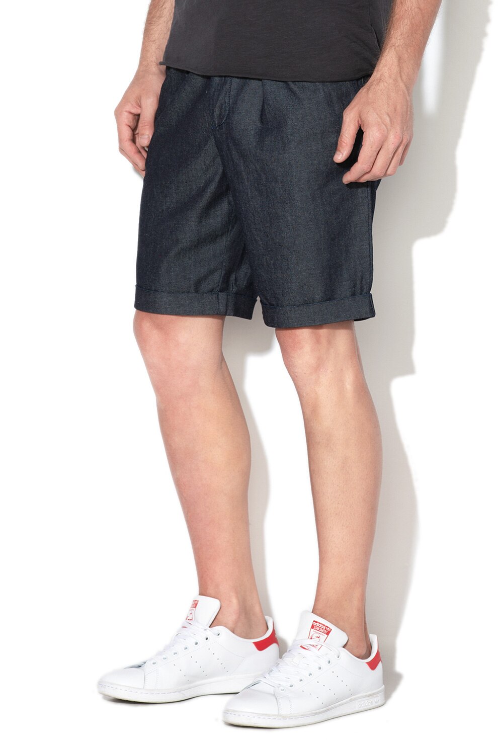United Colors of Benetton, Bermude din chambray cu pliuri inversate, Bleumarin inchis, 2XS