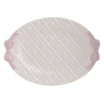 Platou alb / roz din ceramica, 29 x 21 cm Platou alb / roz din ceramica, 29 x 21 cm