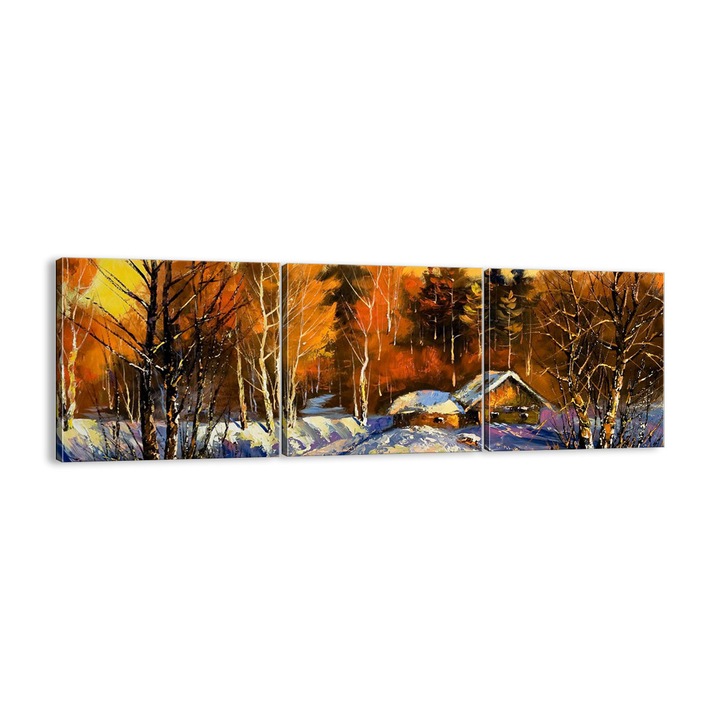 Tablou Canvas, 120x40 cm, Coliba ​​Cu Pasari Si Iarna, CA120x40-3535
