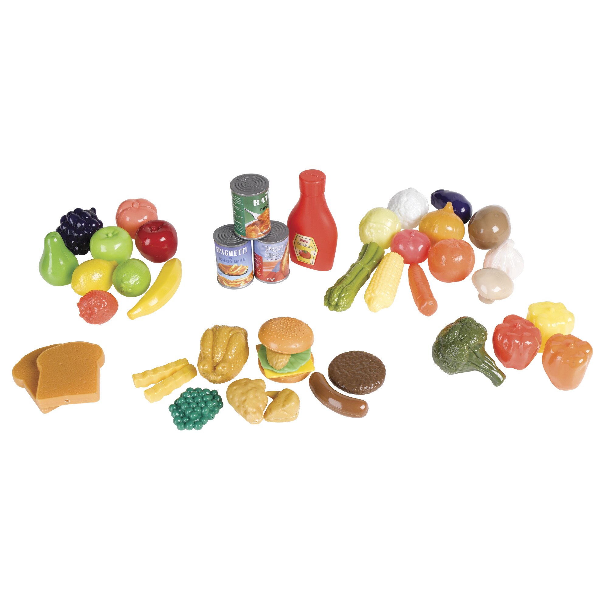 Set de mancare cu 44 de piese ce include fructe, legume, paine, cutii, ketchup si multe altele, Casdon, Multicolor, +3