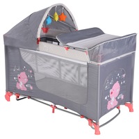 Pat pliant Lorelli Classic Moonlight Rocker, 2 nivele, arcada jucarii si masuta de infasat, Ursuleteti, Gri/Roz