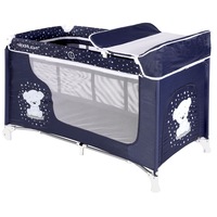 Pat pliant Lorelli Classic Moonlight, 2 nivele si masuta de infasat, Ursulet, Bleumarin