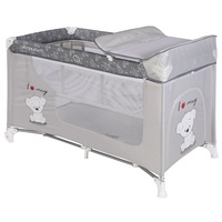 Pat pliant Lorelli Classic Moonlight, 2 nivele si masuta de infasat, Ursulet, Gri
