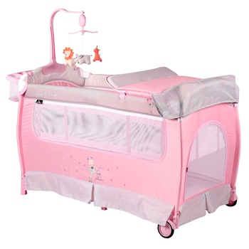 Pat pliant Lorelli Classic Sleep'n Dream, 2 nivele, carusel si masuta de infasat, Balerina, Roz Pat pliant Lorelli Classic Sleep'n Dream, 2 nivele, carusel si masuta de infasat, Balerina, Roz