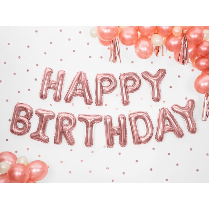 Set baloane folie Happy Birthday, Deco, Rose Gold, 340 x 35cm