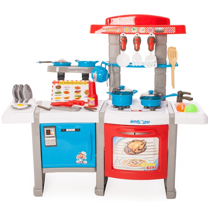 Bucatarie MULTIFUNCTIONALA IDL, CookMaster, 60 cm Inaltime, Cu Efecte luminoase si sonore ce stralucesc in Design Frantuzesc, Dotata cu o Multitudine de elemente simbolice ce contureaza imaginea unui mic bucatar