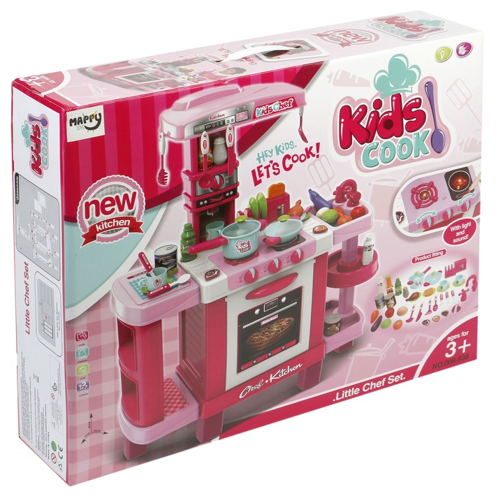 Bucatarie Mappy cu 37 accesorii, lumini si sunet, Roz