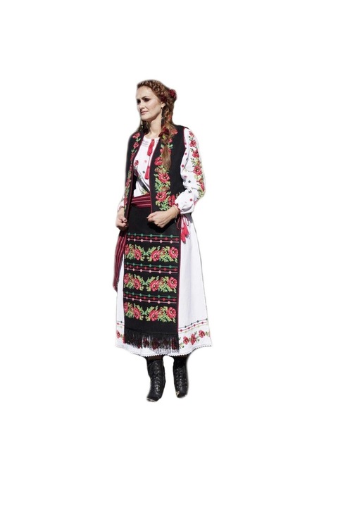 Catrinta brodata cu motive traditionale Ema, Motiv Floral, L:80cm,l:37cm, Neagra, Bumbac 100%, Marime One Size INTL